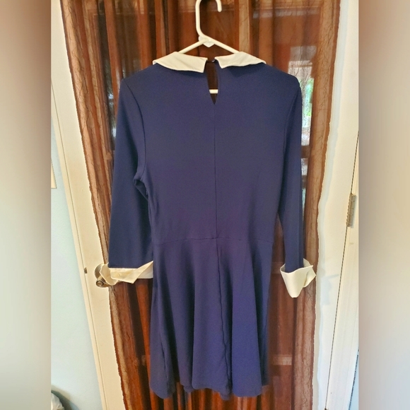 Venus Navy Blue Cuffed Sleeves Dress, Women's sz 10, small flare skirt ๐ ๐ค - Picture 2 of 12